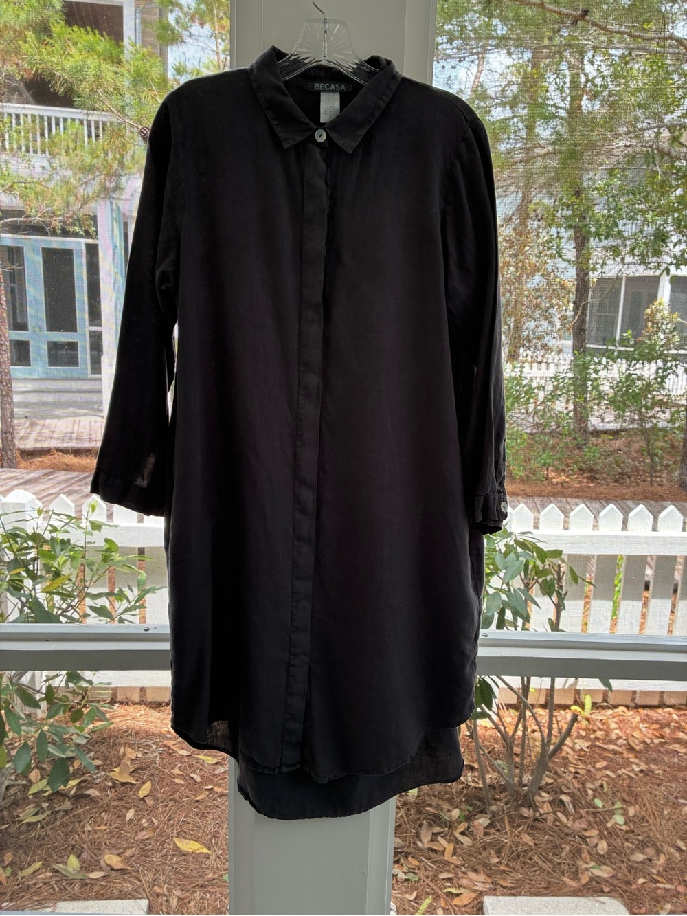 All linen smoky grey shirt dress
